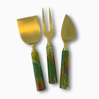 Stainless Steel Cheese Knives with Marbled handles