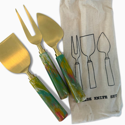 Stainless Steel Cheese Knives with Marbled handles