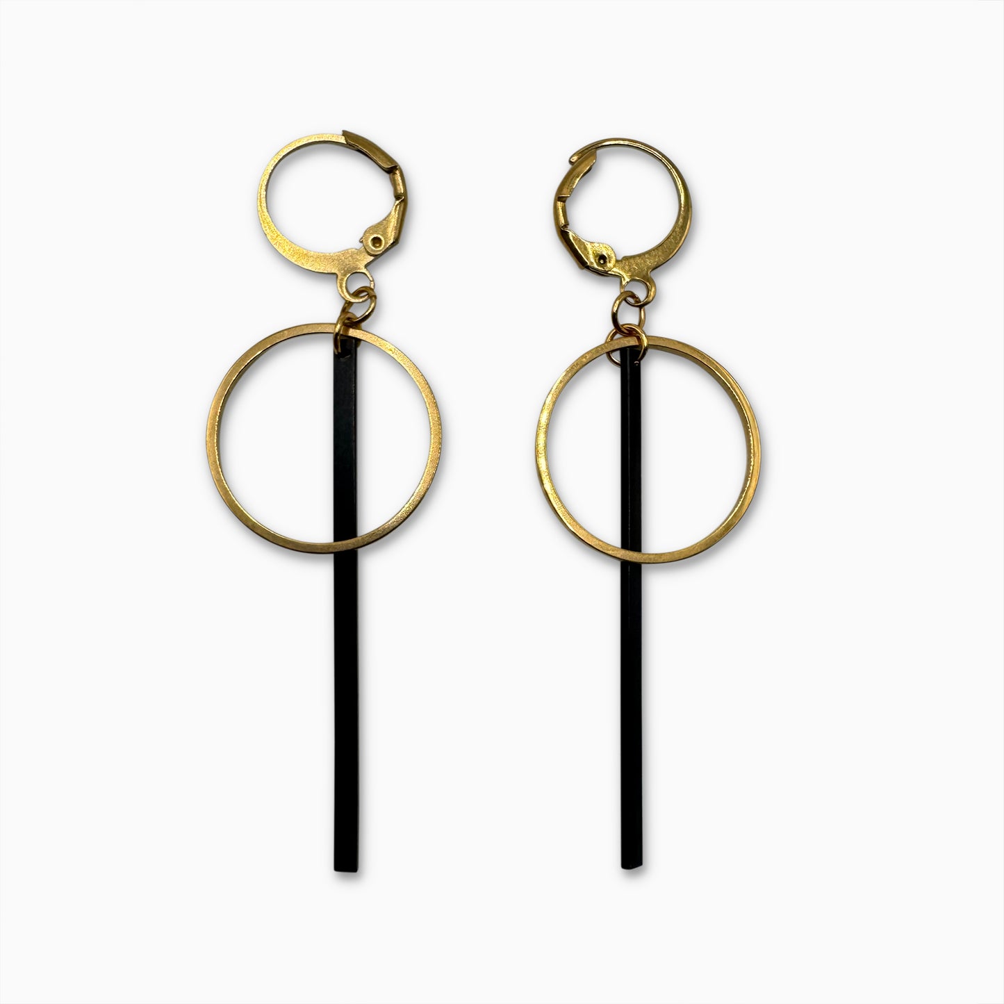 "Le Contour" Mixed Metal Gold & Black Bar Drop Earrings