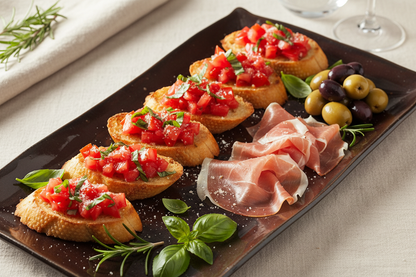 Brown Stoneware Platter – With Appetizers