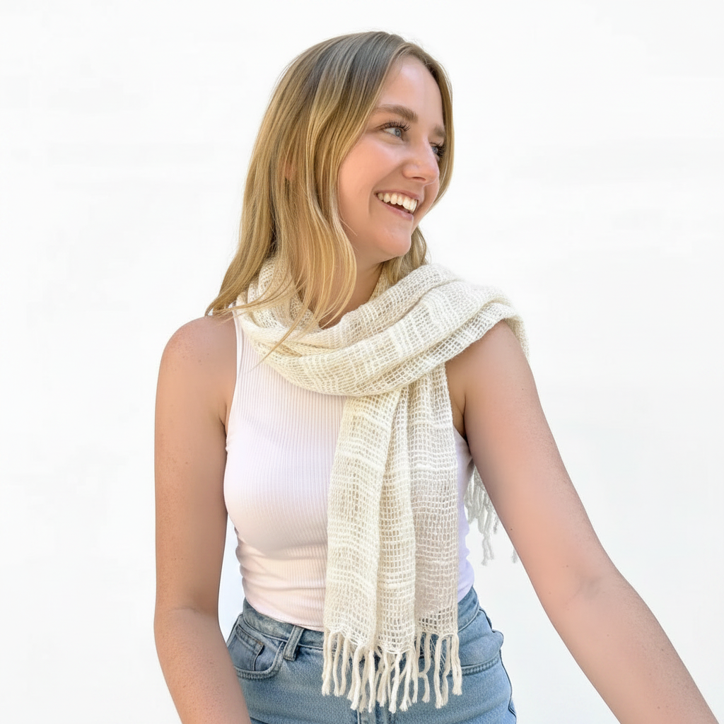 Cream Scarf – Shorter Fringe