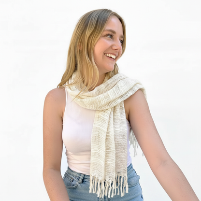 Cream Scarf – Shorter Fringe