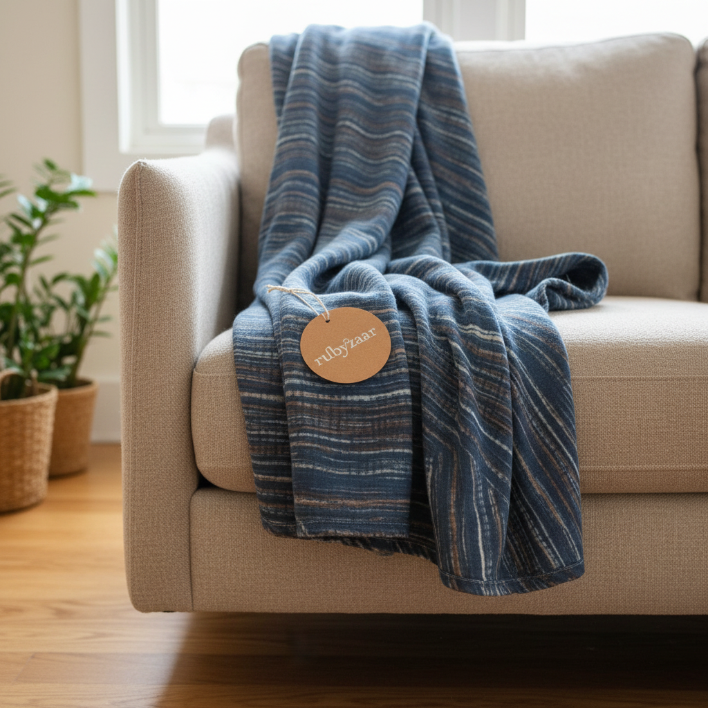 rubyzaar Indigo Blanket – Sofa Arm