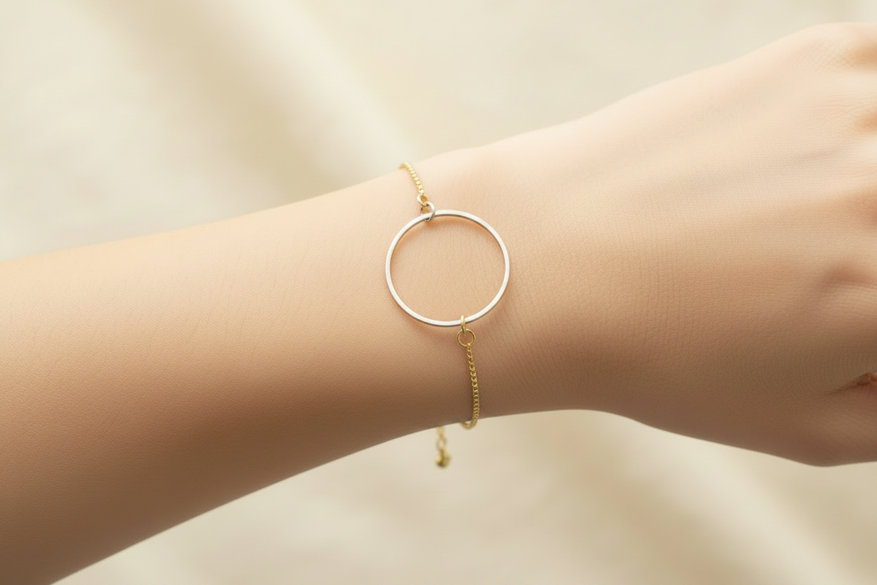 Silver Circle Bracelet on Wrist – No Dangle