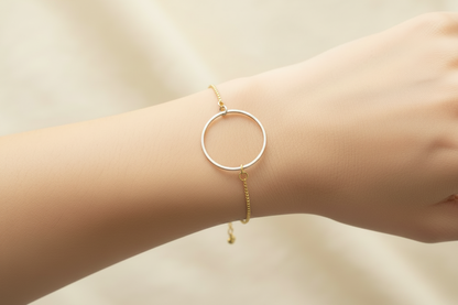 Silver Circle Bracelet on Wrist – No Dangle